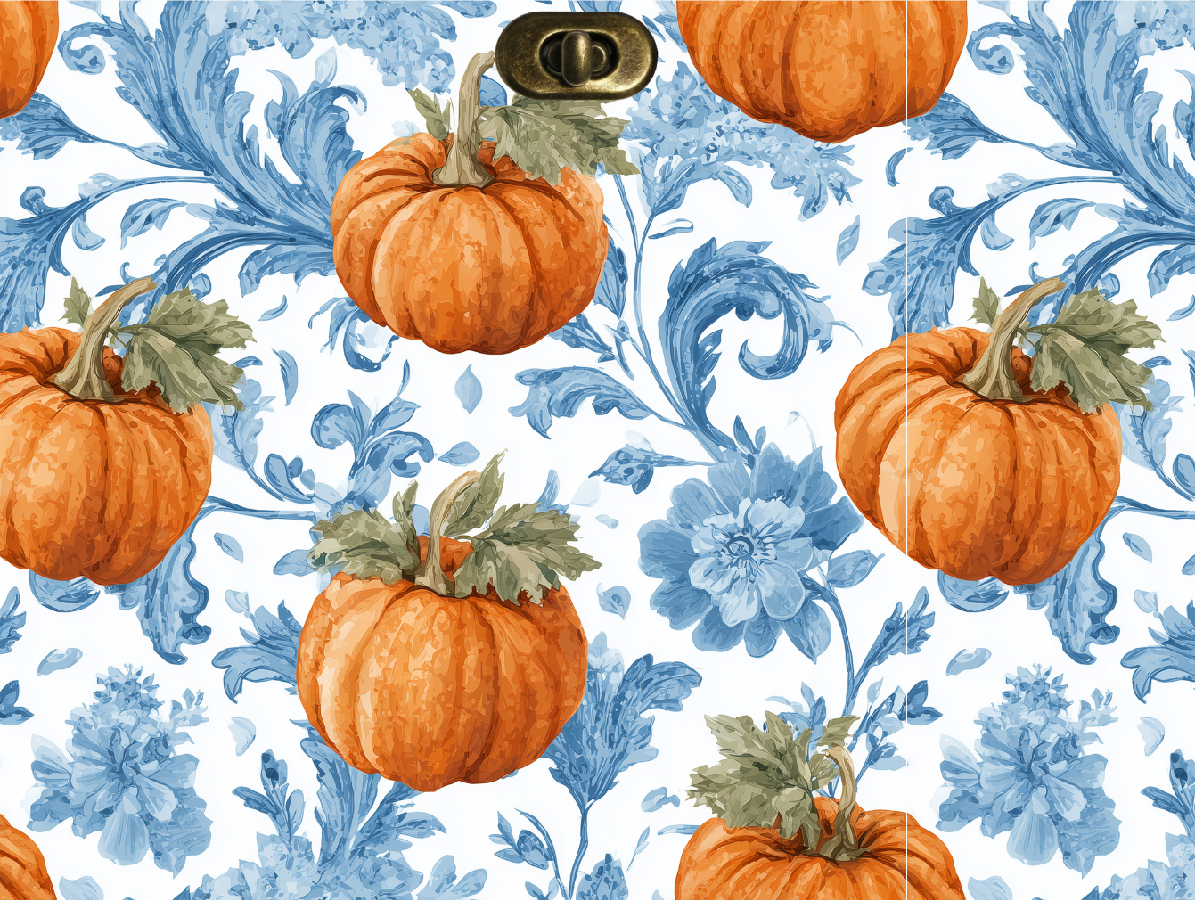 Pochette à livre et liseuse imprimé toile de Jouy et citrouilles