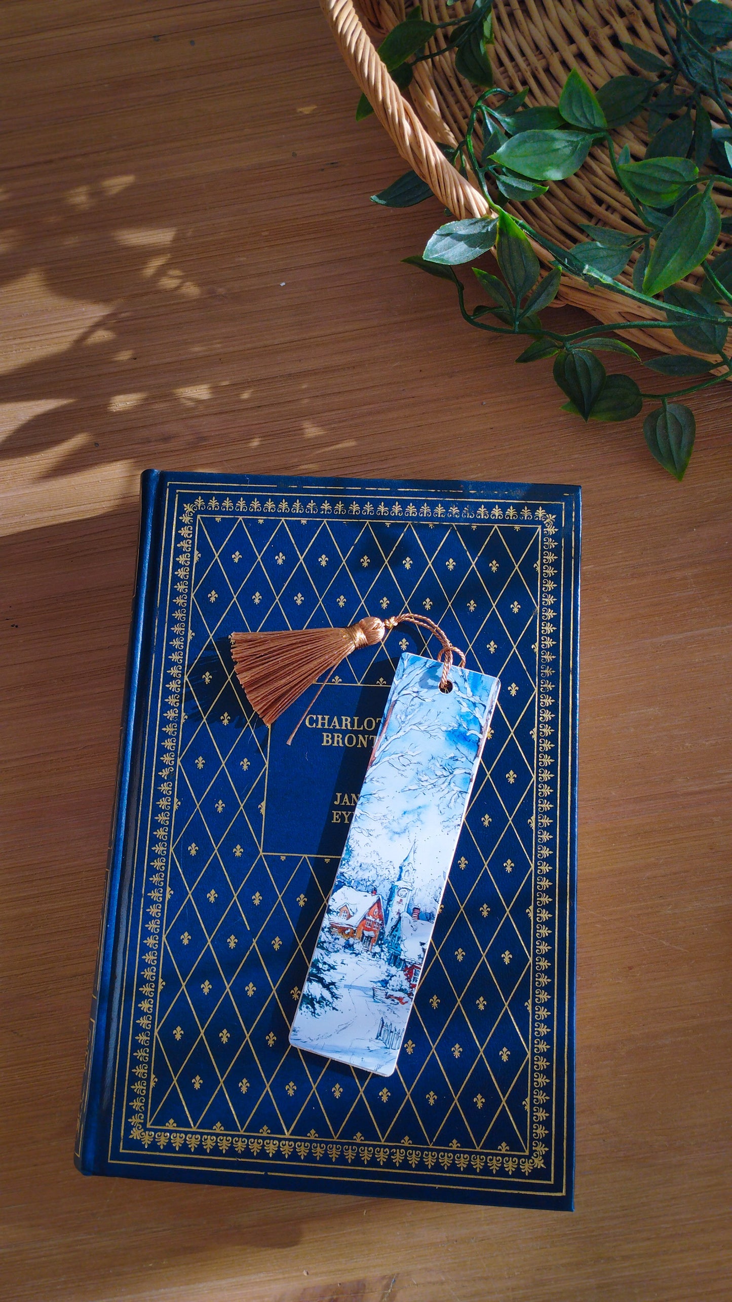 Marque-page en bois - Imprimé hivernal cosy " Nuit d'hiver "