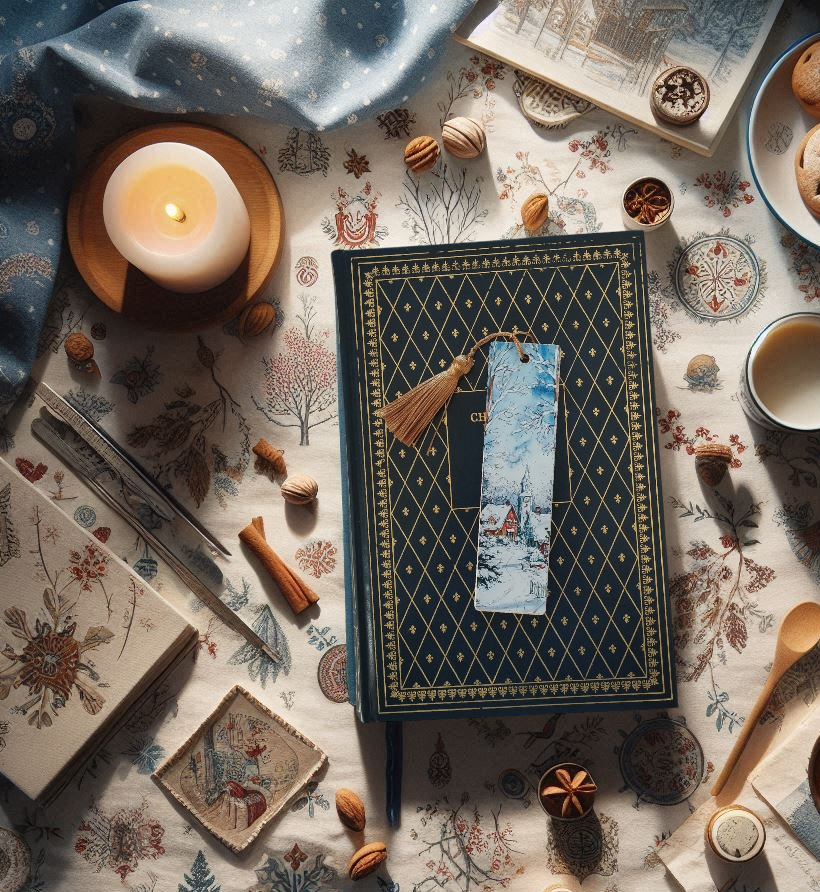 Marque-page en bois - Imprimé hivernal cosy " Nuit d'hiver "