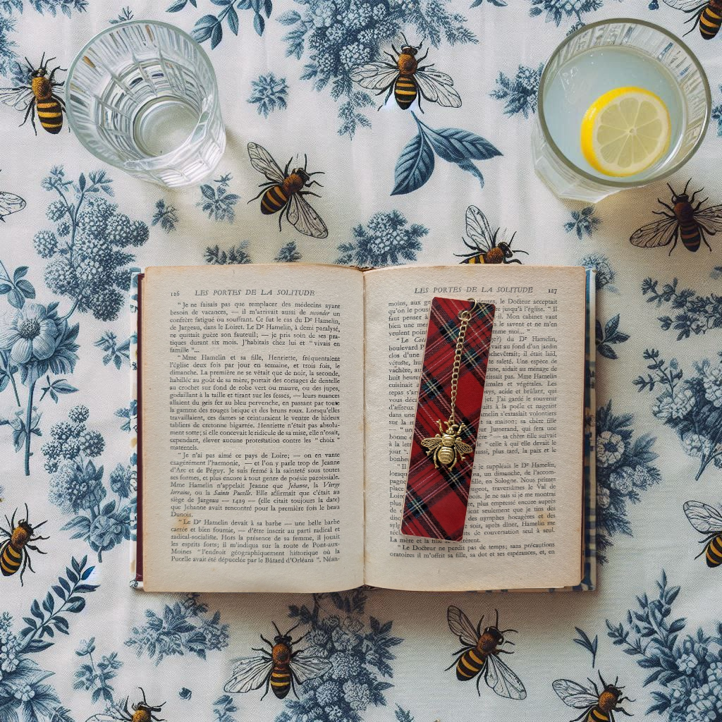 Marque-pages en bois fait main imprimé à carreaux tartan classique rouge bijoux abeille