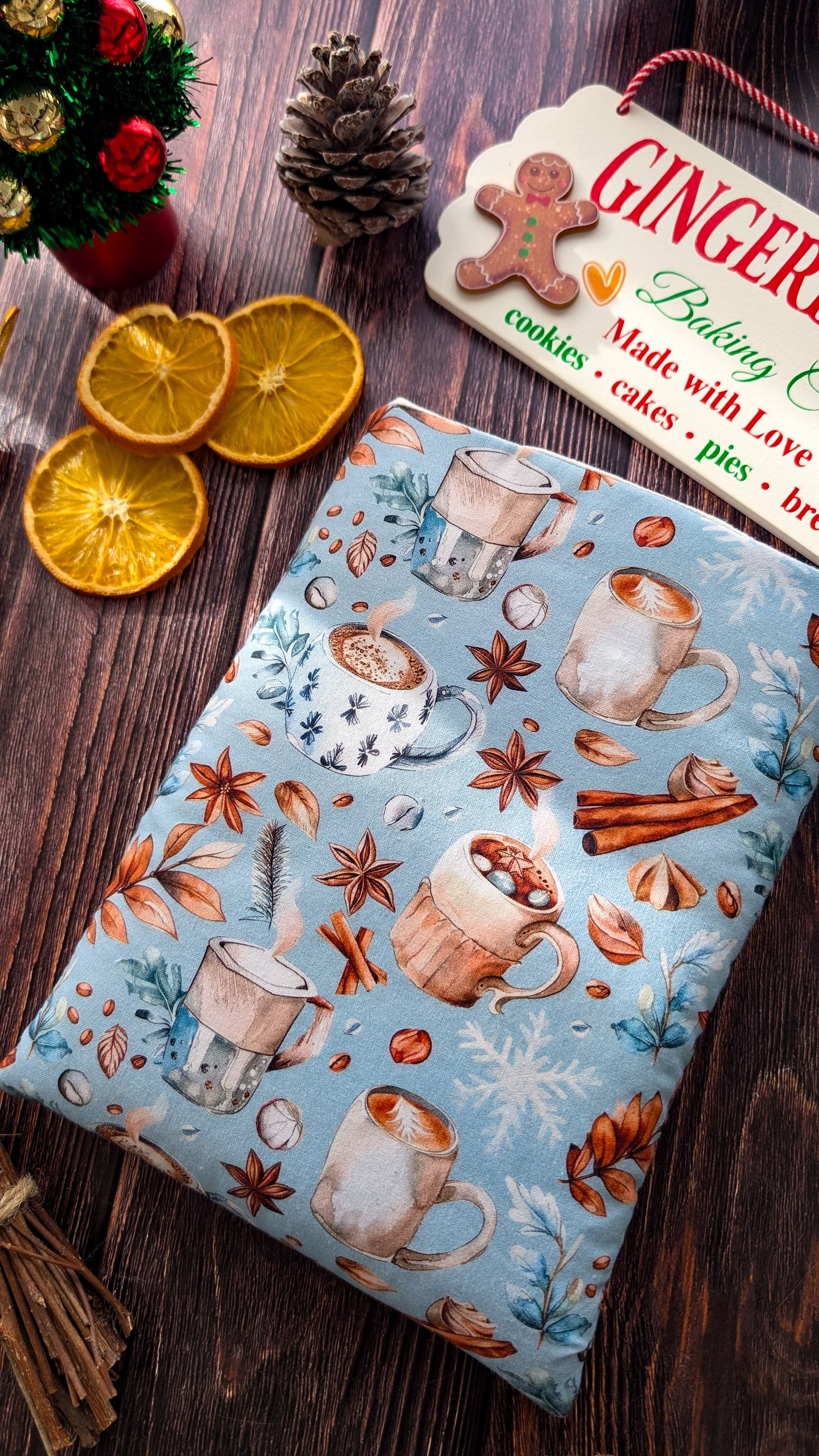 Pochette à livre et liseuse imprimé chocolats chauds