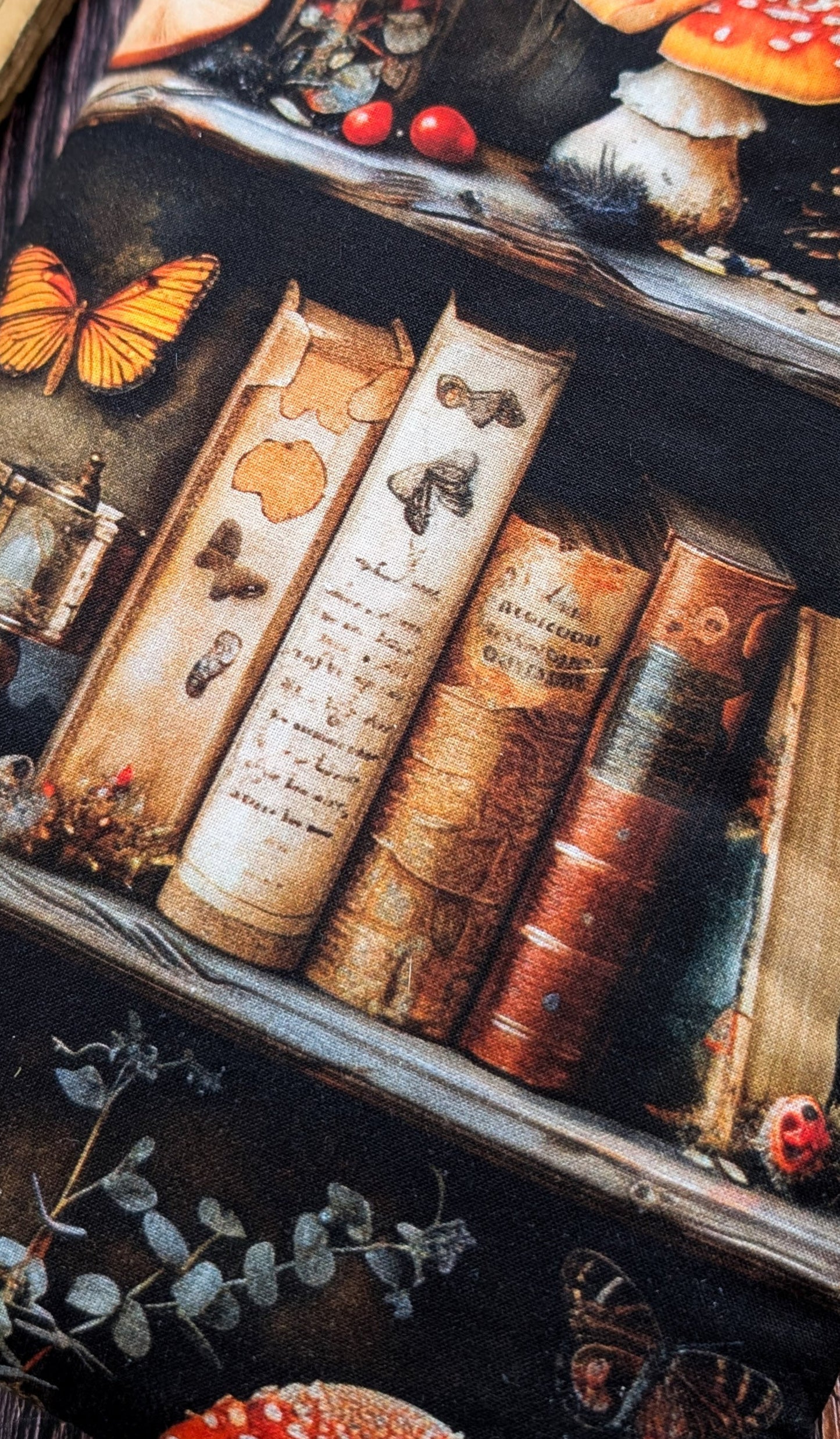 Pochette à livre et liseuse imprimé bibliothèque champignons