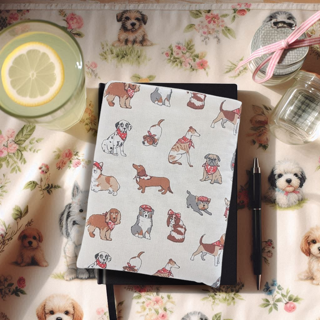 Pochette à livre et liseuse motif petits chiens