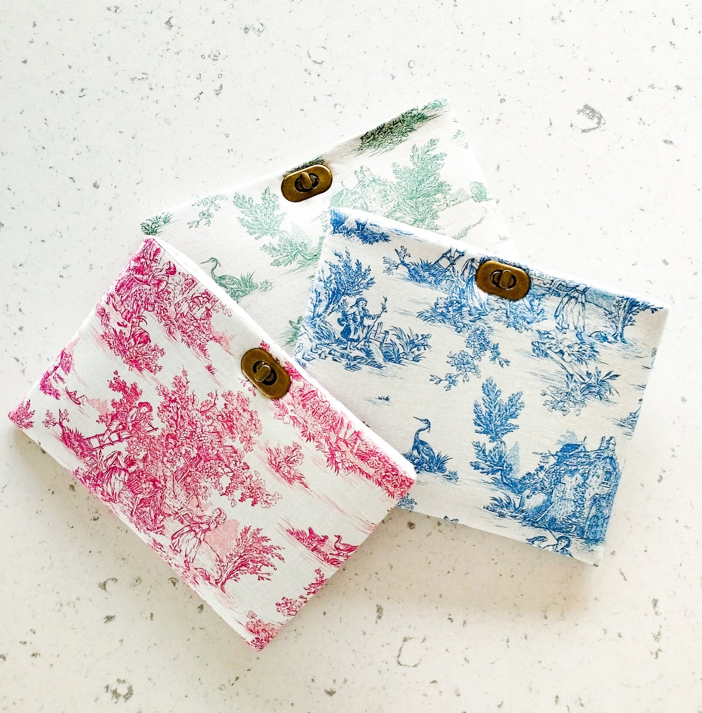 Pochette pour livres en toile de Jouy rose fait main