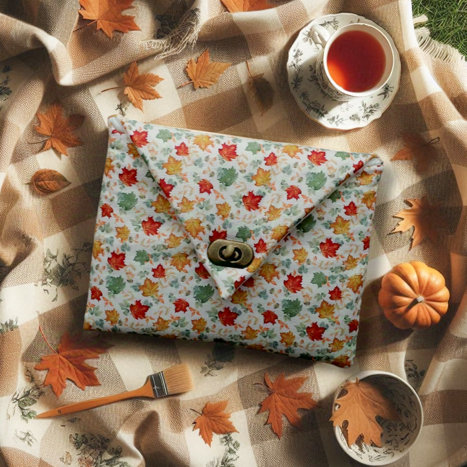 Pochette pour livres en coton imprimé feuilles d'Automne