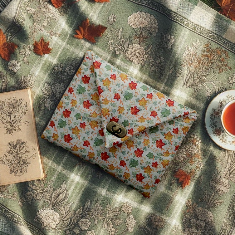 Pochette pour livres en coton imprimé feuilles d'Automne