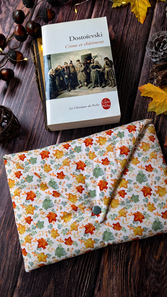 Pochette à livre format poche imprimé feuilles d'automne