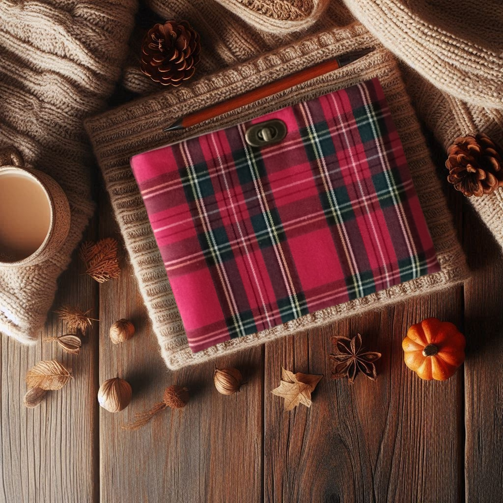 Pochette pour livres en tartan rouge fait main