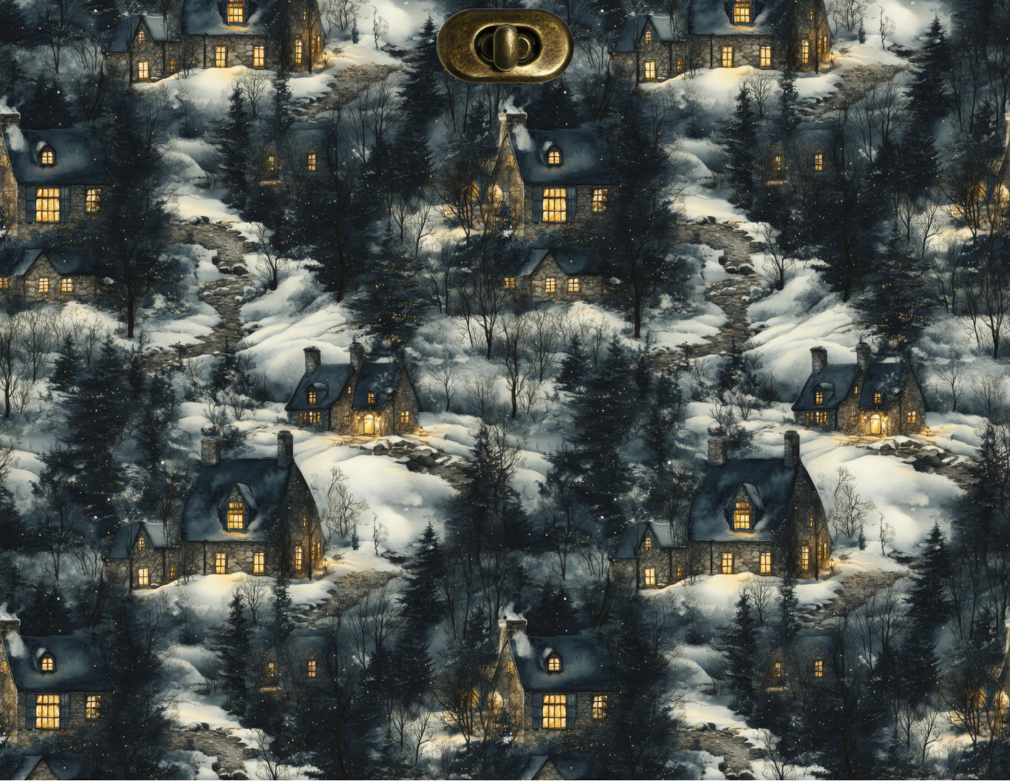 Pochette à livre et liseuse imprimé cottage enneigé