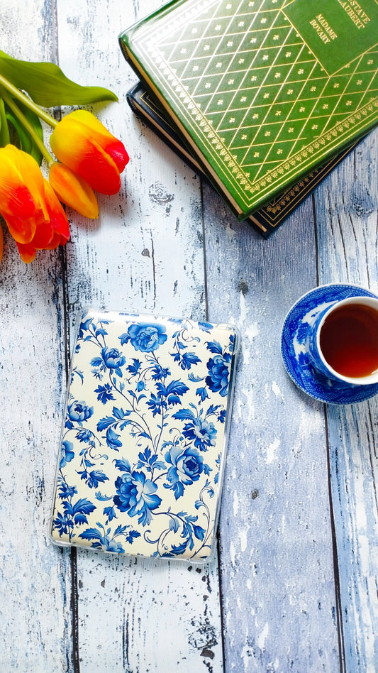 Fond Kindle imprimé floral en toile de Jouy bleu _ PRODUIT NUMERIQUE A TELECHARGER