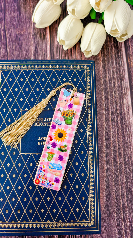 Marque-pages en bois fait main imprimé été cosy rose