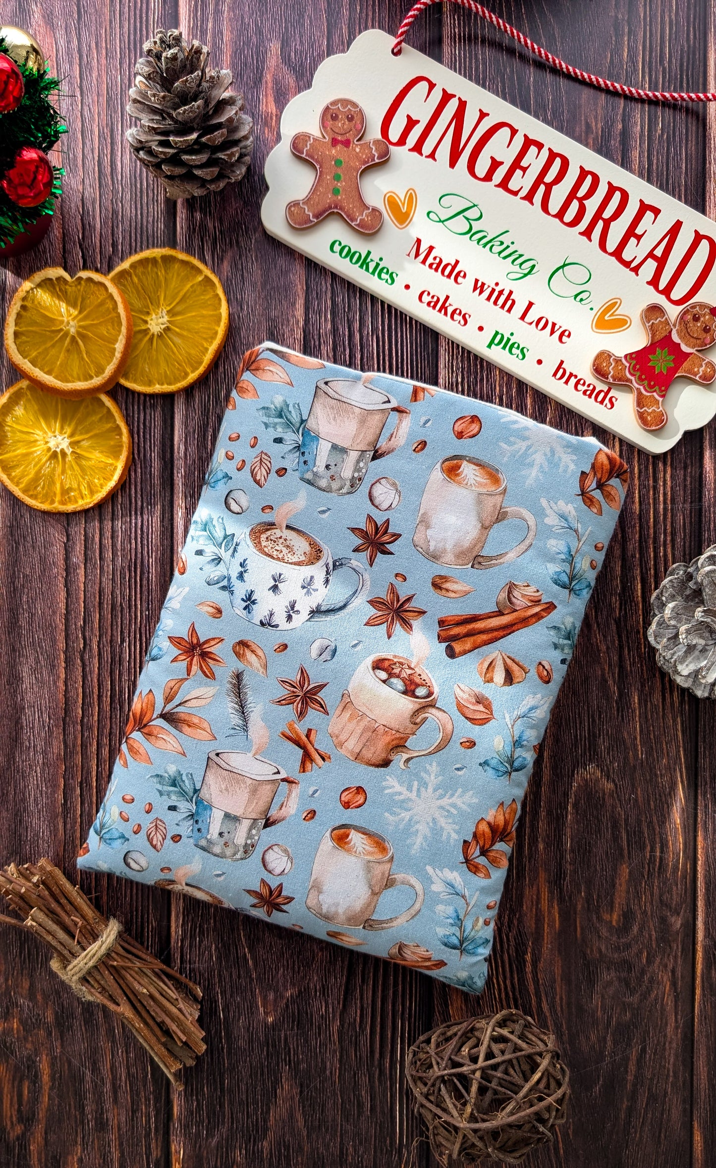 Pochette à livre et liseuse imprimé chocolats chauds