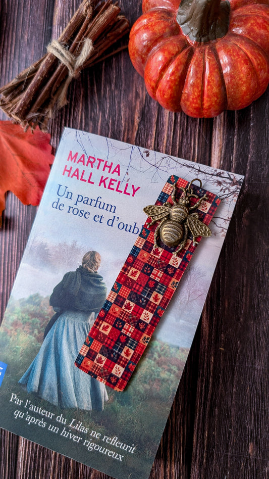 Marque-pages en bois fait main "patchwork d'automne" bijoux abeille