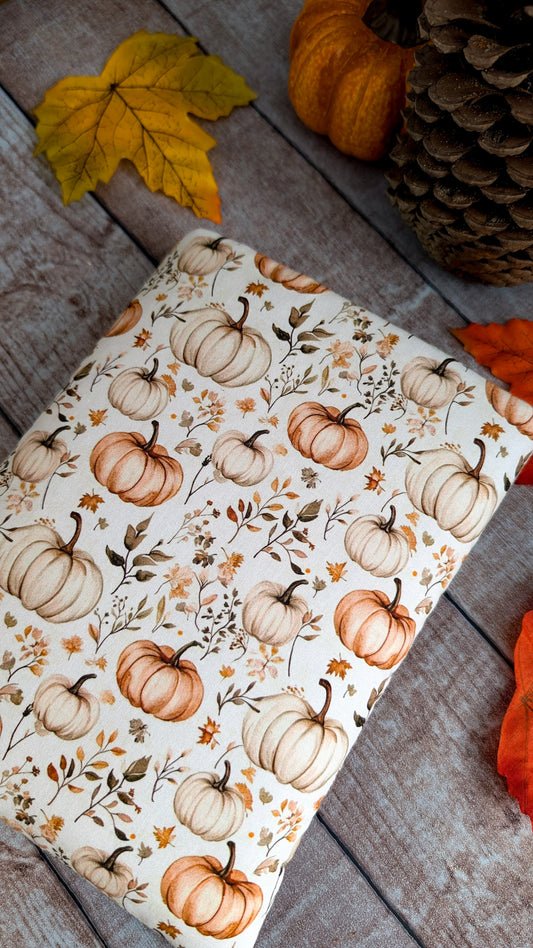 Pochette à livre et liseuse imprimé citrouilles fond crème