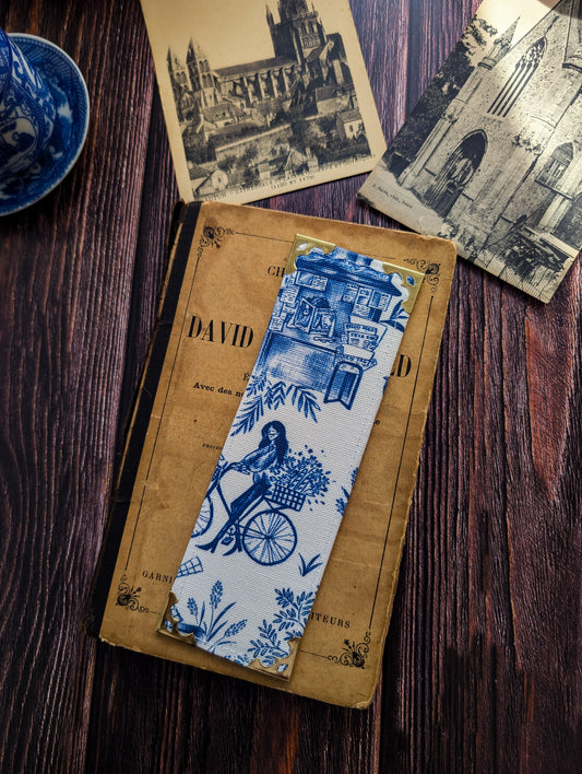 Marque-pages en coton imprimé toile de Jouy parisienne