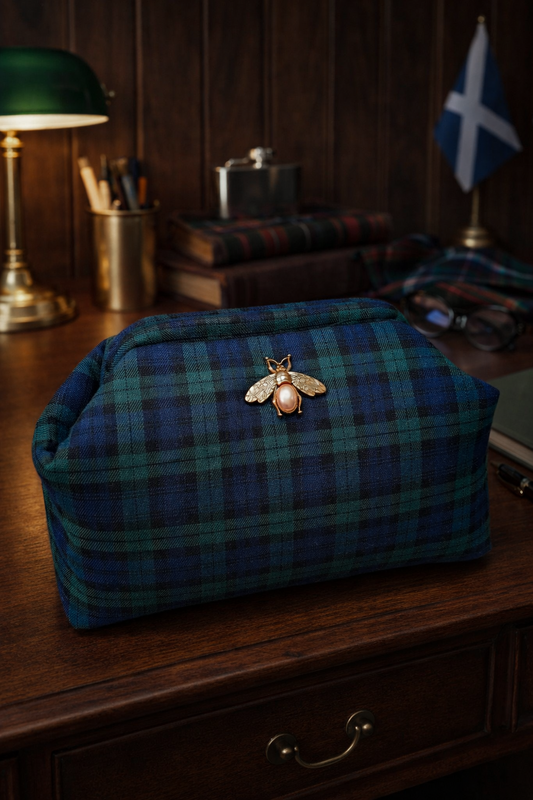 Trousse de toilette Tartan bleu, vert et noir