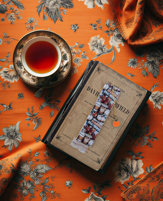 Marque-page en bois citrouilles et latte bijou citrouille