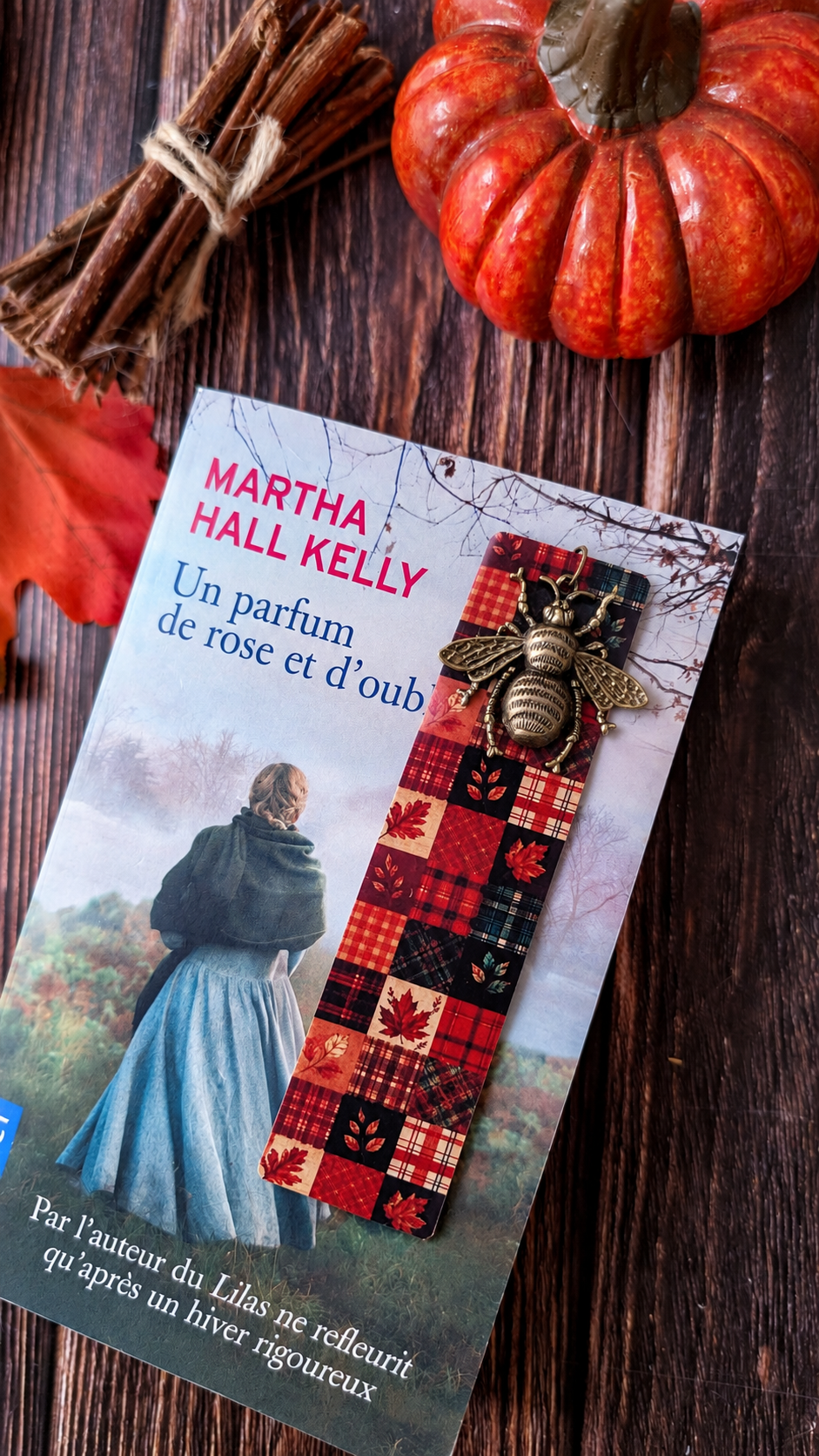 Marque-pages en bois fait main "patchwork d'automne" bijoux abeille