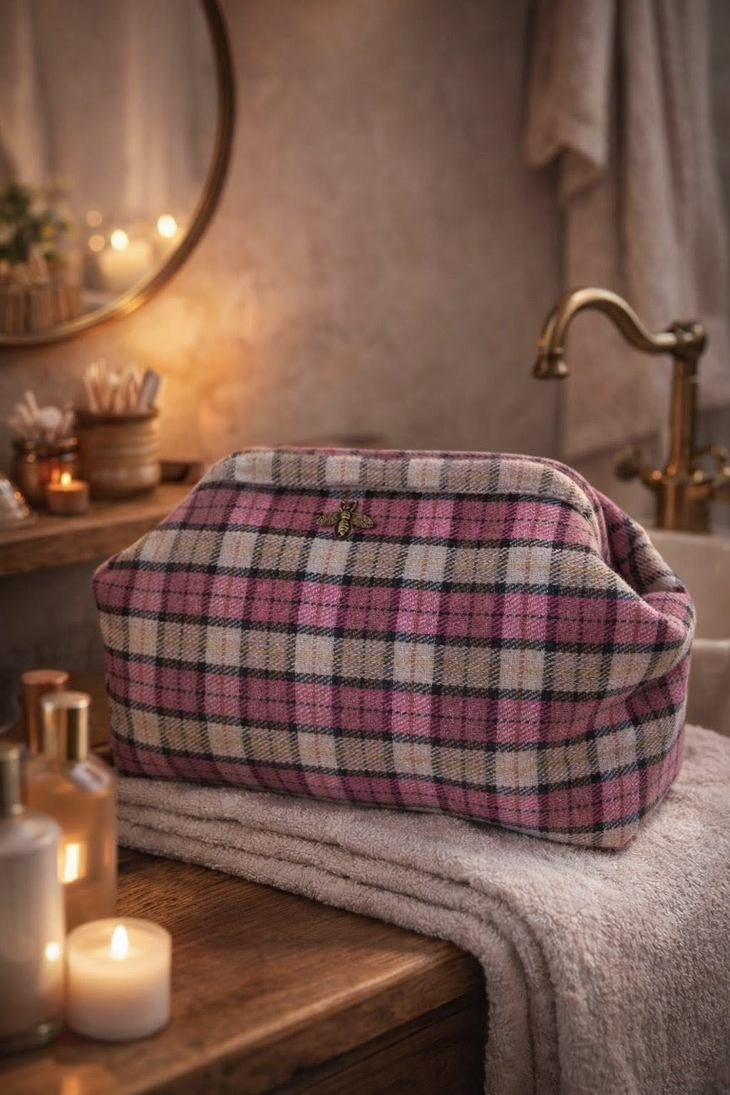 Trousse de toilette Tartan rose