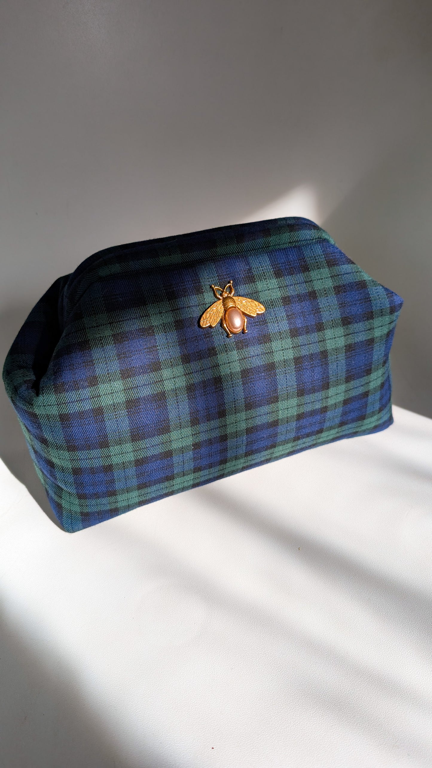 Trousse de toilette Tartan bleu, vert et noir